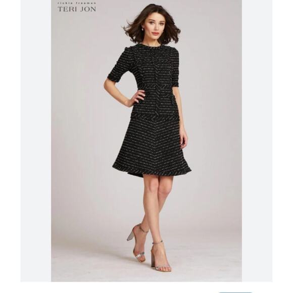 Teri Jon Tweed Dress with Metallic Trim Size 14 - Picture 1 of 7